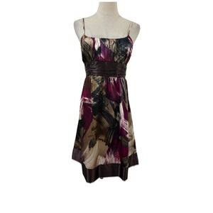 Vtg 90s Napoli Babydoll Dress Purple Brown Bow Detail Sz M Satin Twee Grunge